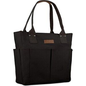 Women Black Large Utility Premium Canvas Tote Bags with Pockets Zip Top
